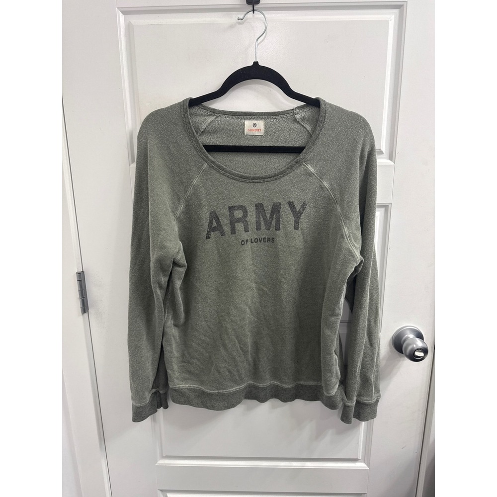 Sundry Womens Army of Lovers Sweatshirt Green Raglan Scoop Neck Pullover Size 2